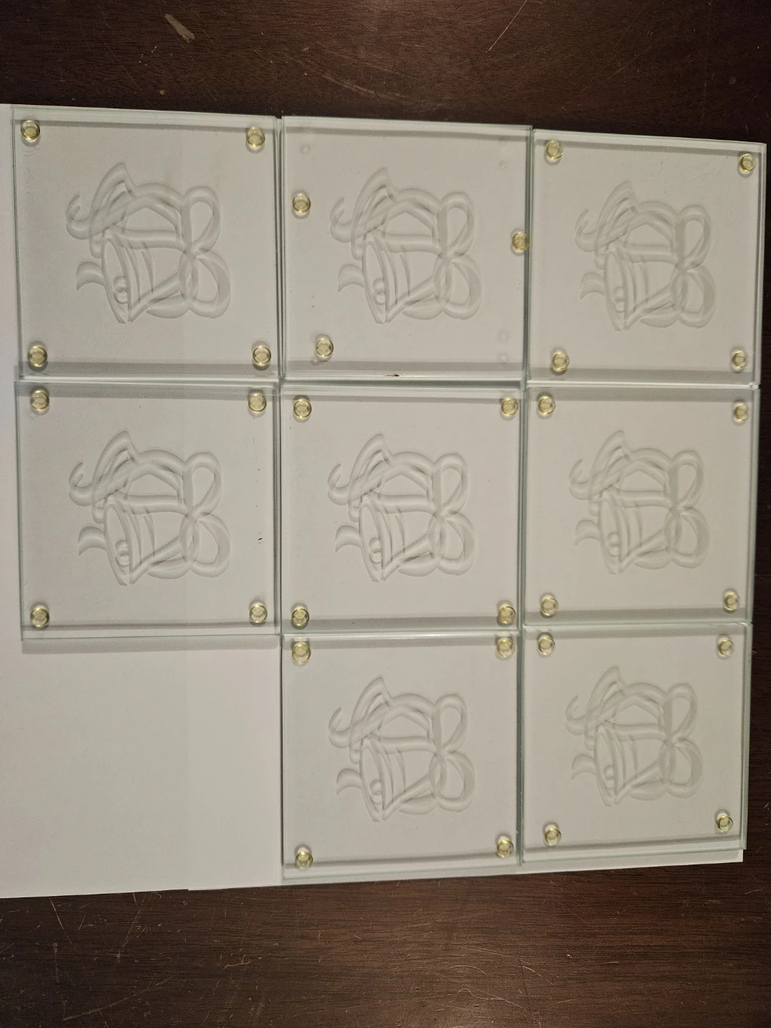 Set of 8 Etched Glass Coasters with Bell Design - photo 3