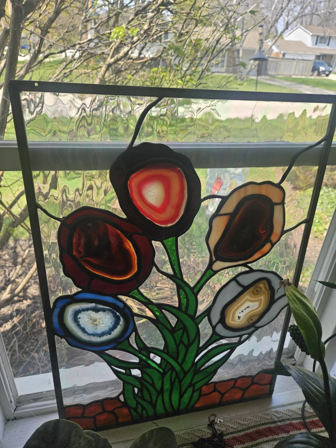 Stained Glass Panel with Agate Flowers - photo 3