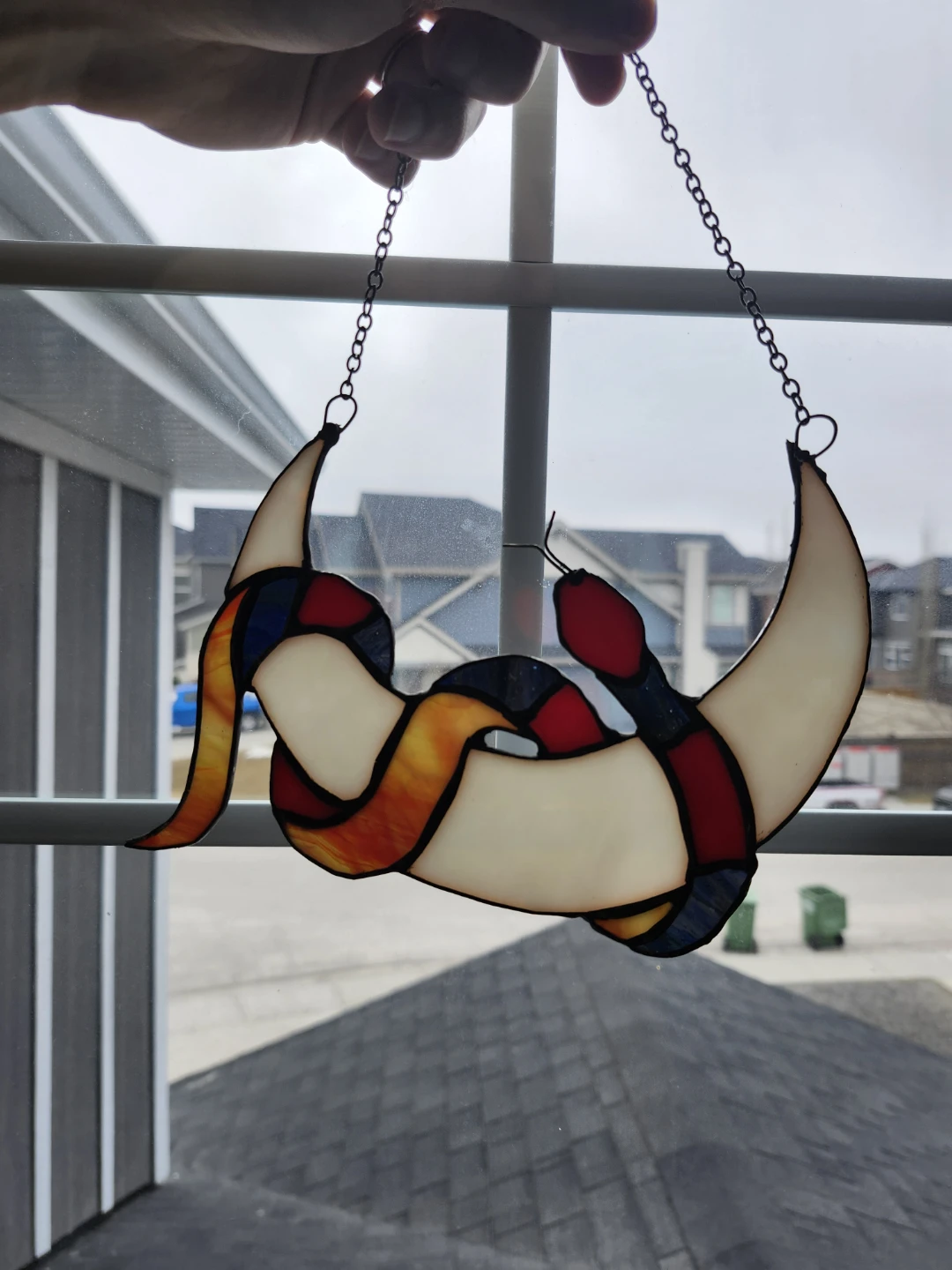 Stained Glass Snake and Moon Suncatcher - photo 3