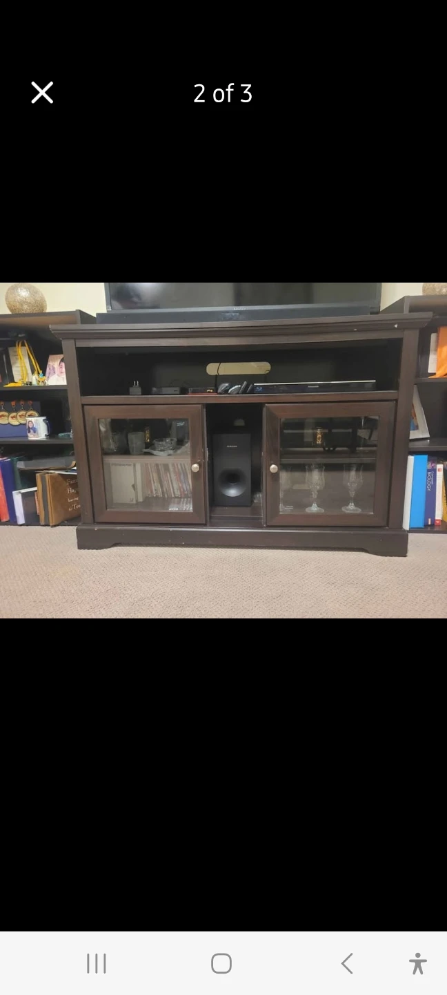 Dark Wood TV Stand with Glass Doors - photo 2