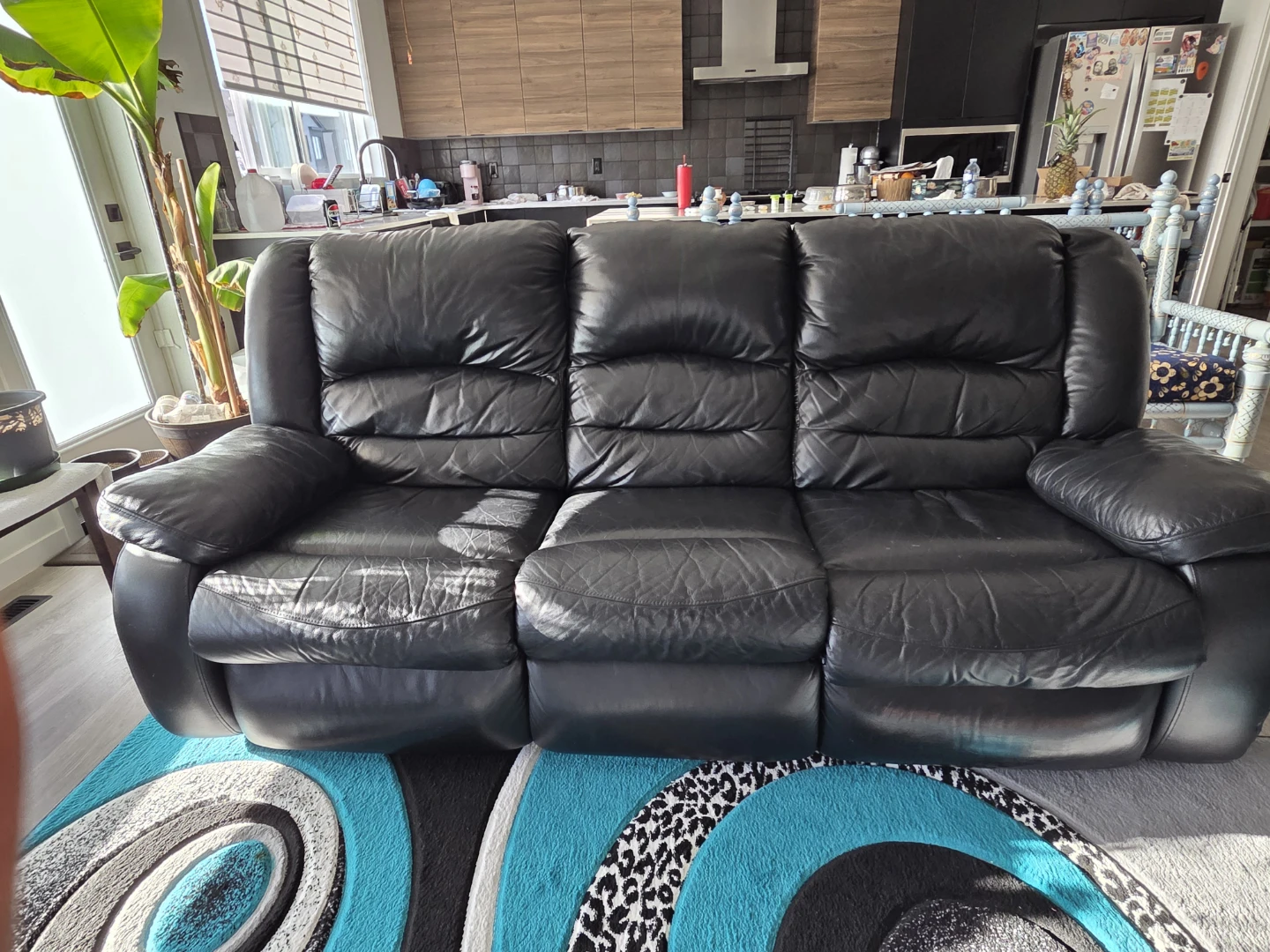 Faux Black Leather 3-Seater Reclining Sofa