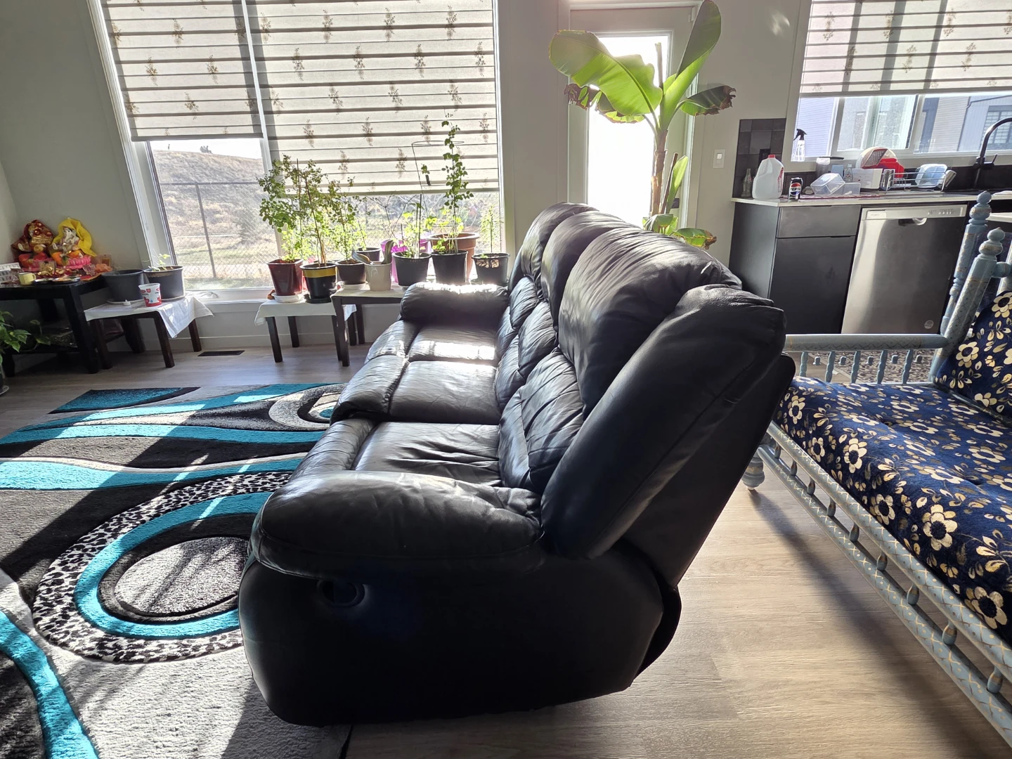 Faux Black Leather 3-Seater Reclining Sofa - photo 3