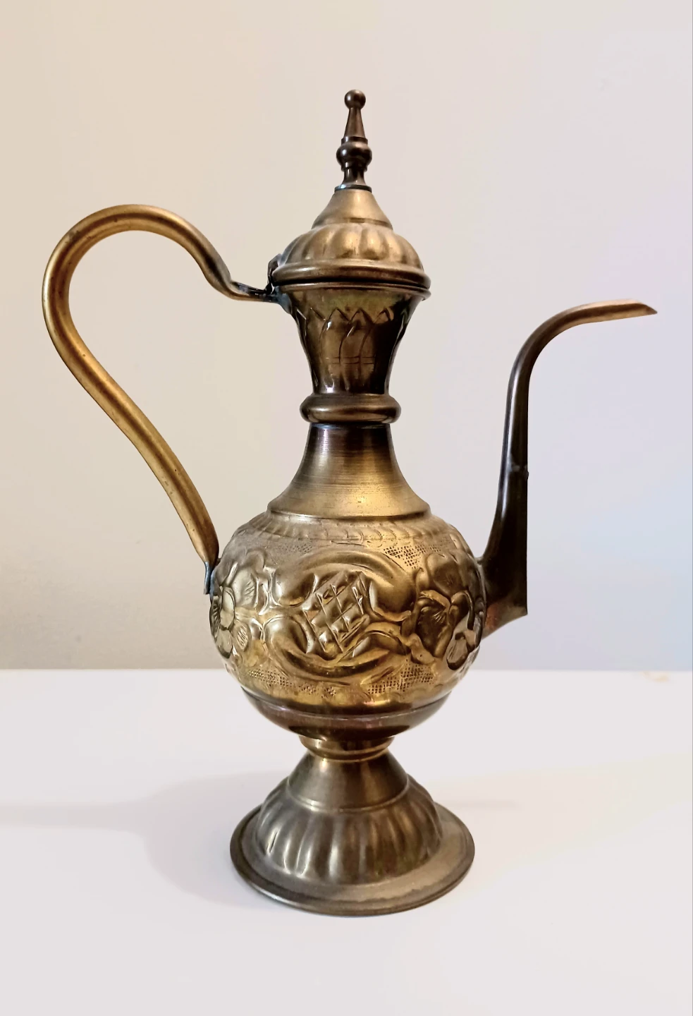Antique Persian Handmade Embossed Brass Coffee Dallah