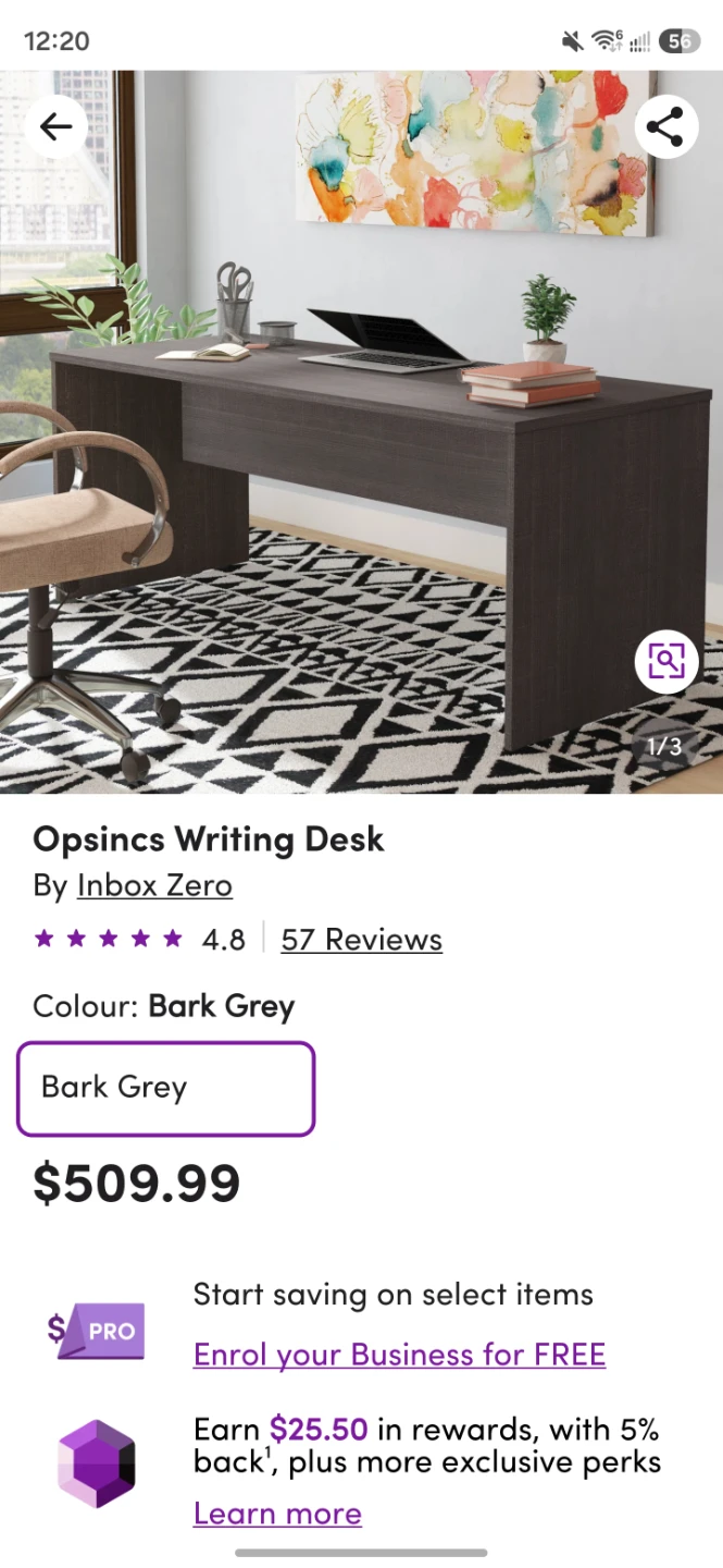 Inbox Zero Opsincs Writing Desk - Bark Grey - photo 2