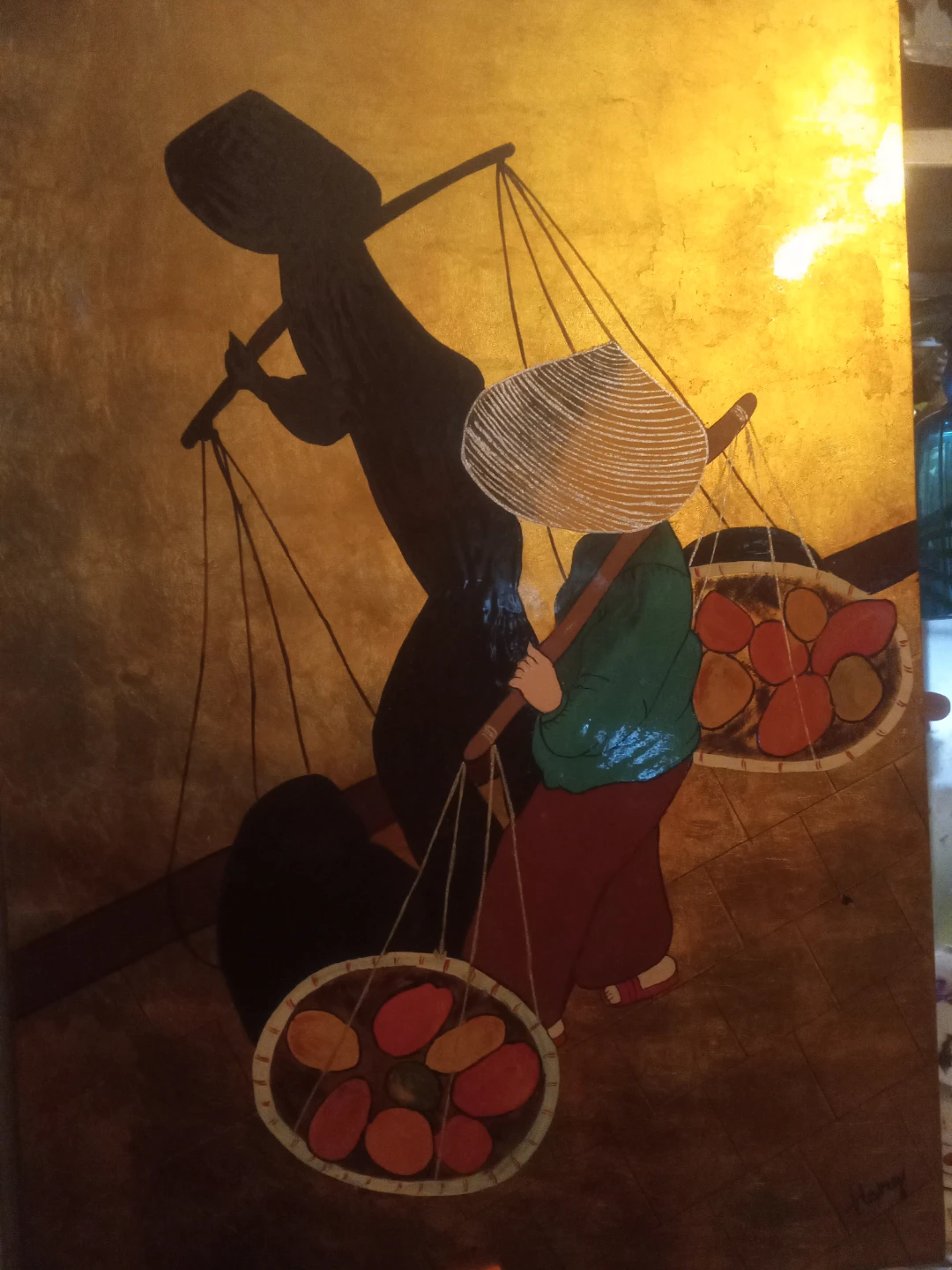 Wall Art Painting of a Person Carrying Baskets