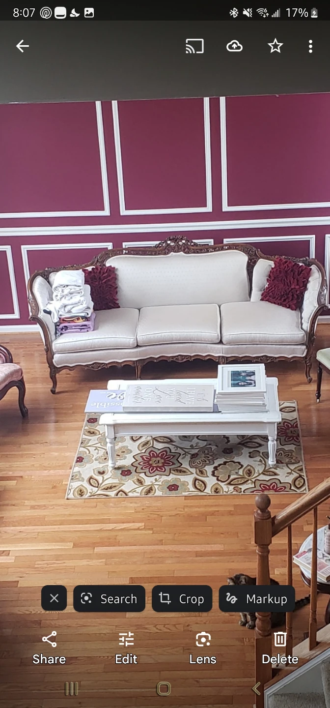 Cream Upholstered 3-Seater Sofa with Ornate Wood Frame