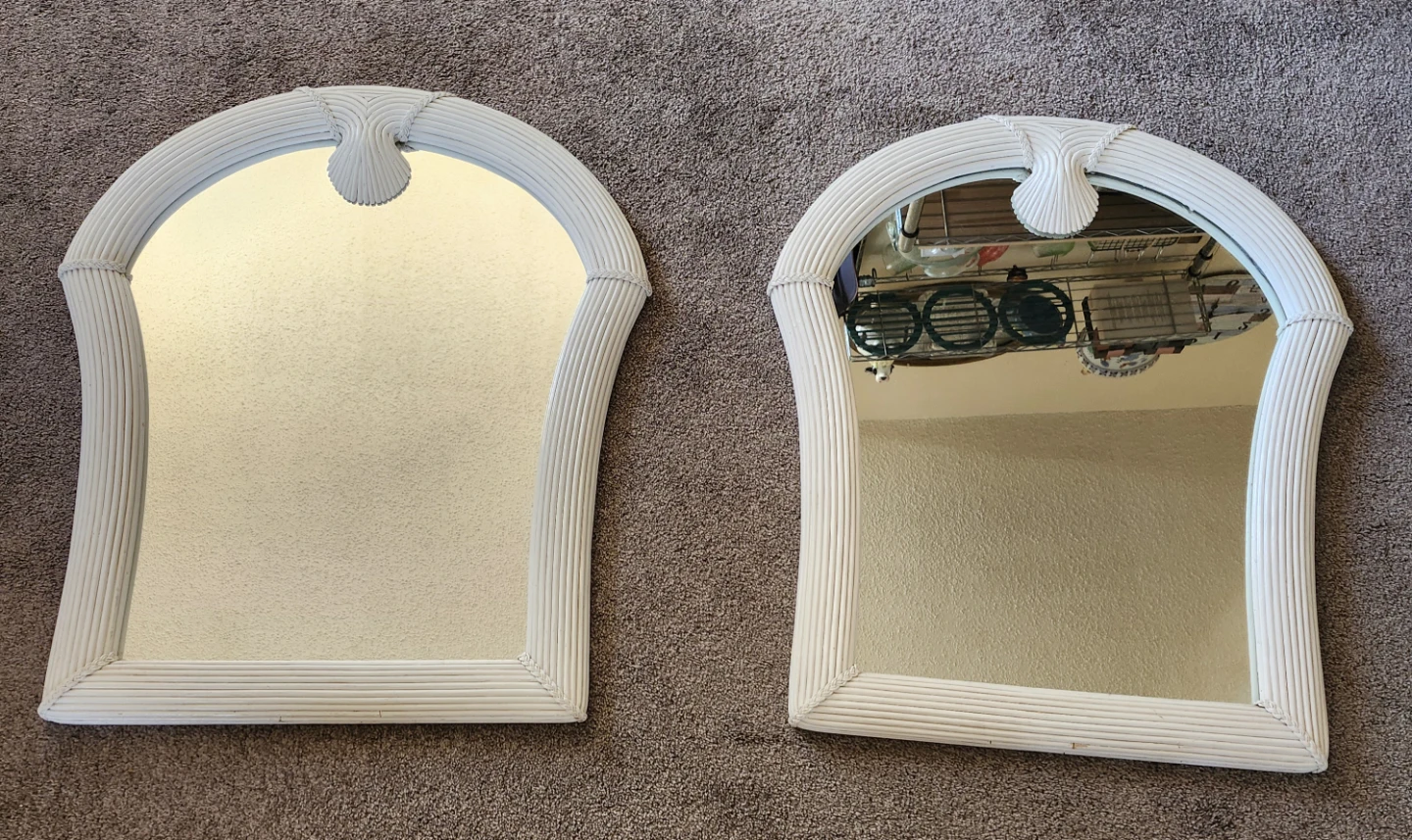 White Rattan Arch Mirror with Decorative Shell Accent - photo 2
