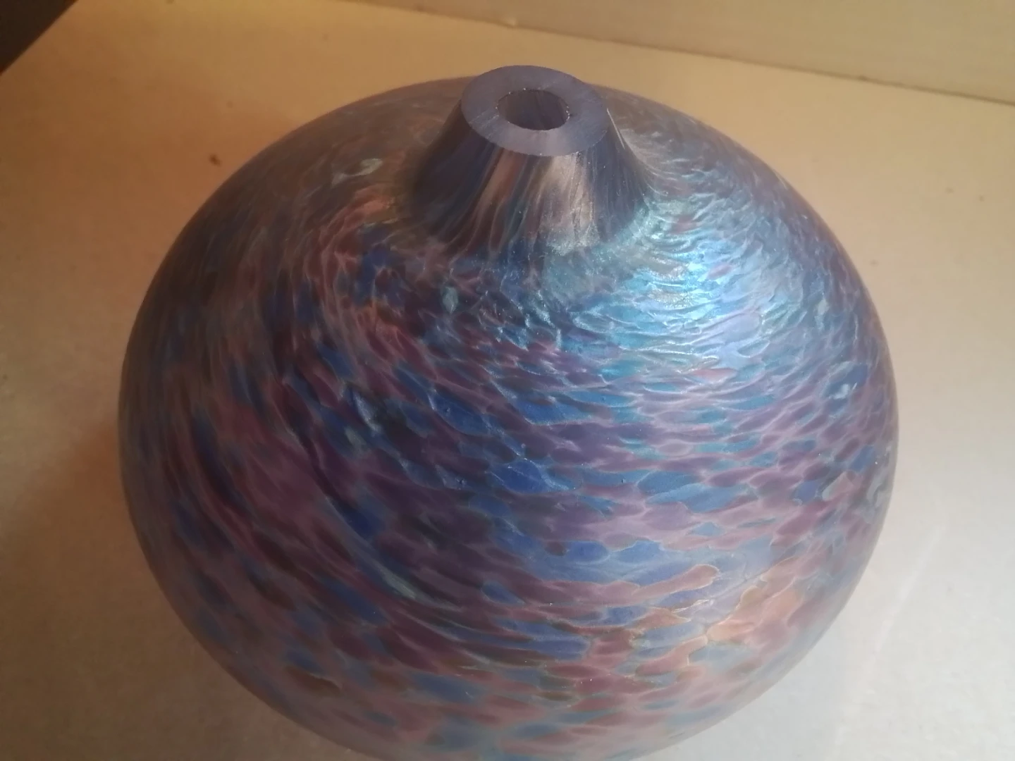Hand Blown Iridescent Art Glass Vase 5.5" D