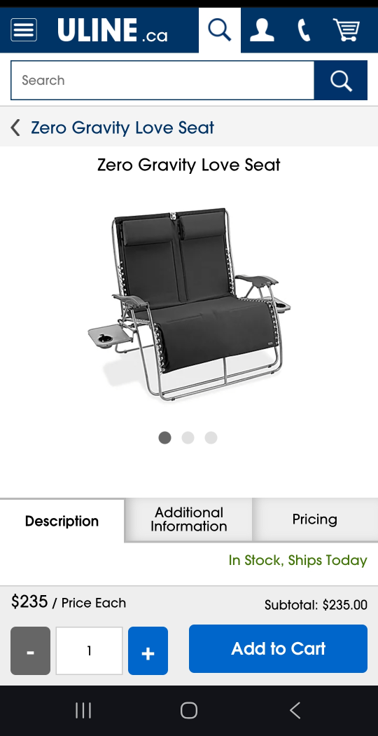Uline Zero Gravity Love Seat