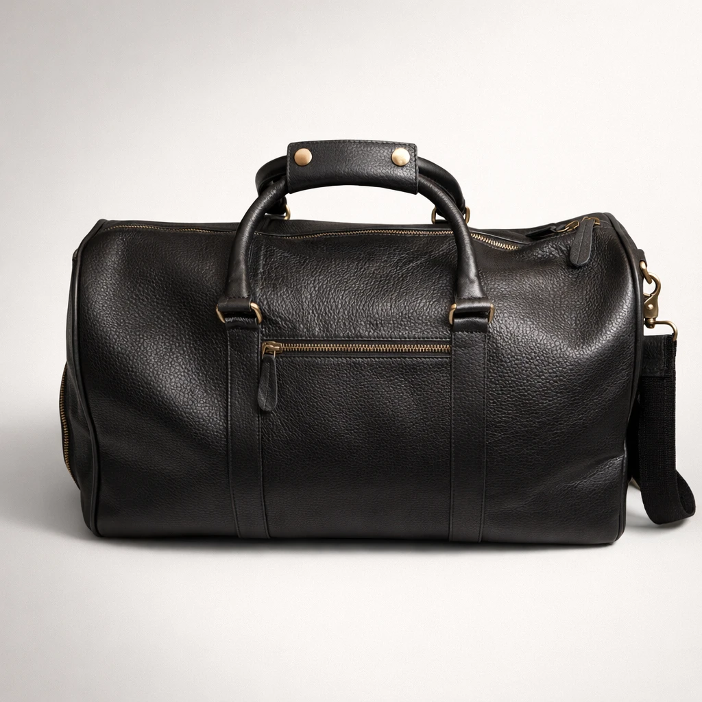 Black Leather Duffle Bag (Cow Leather)