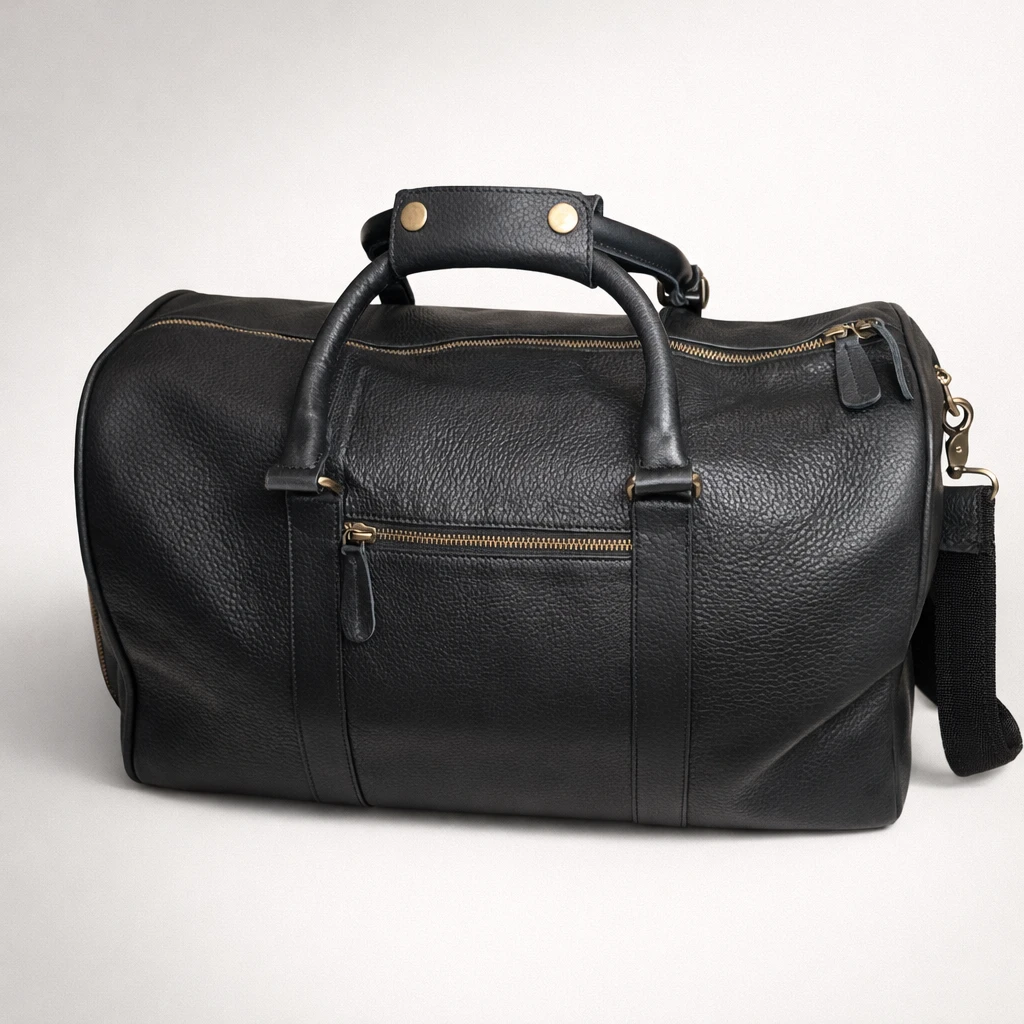 Black Leather Duffle Bag (Cow Leather) - photo 2