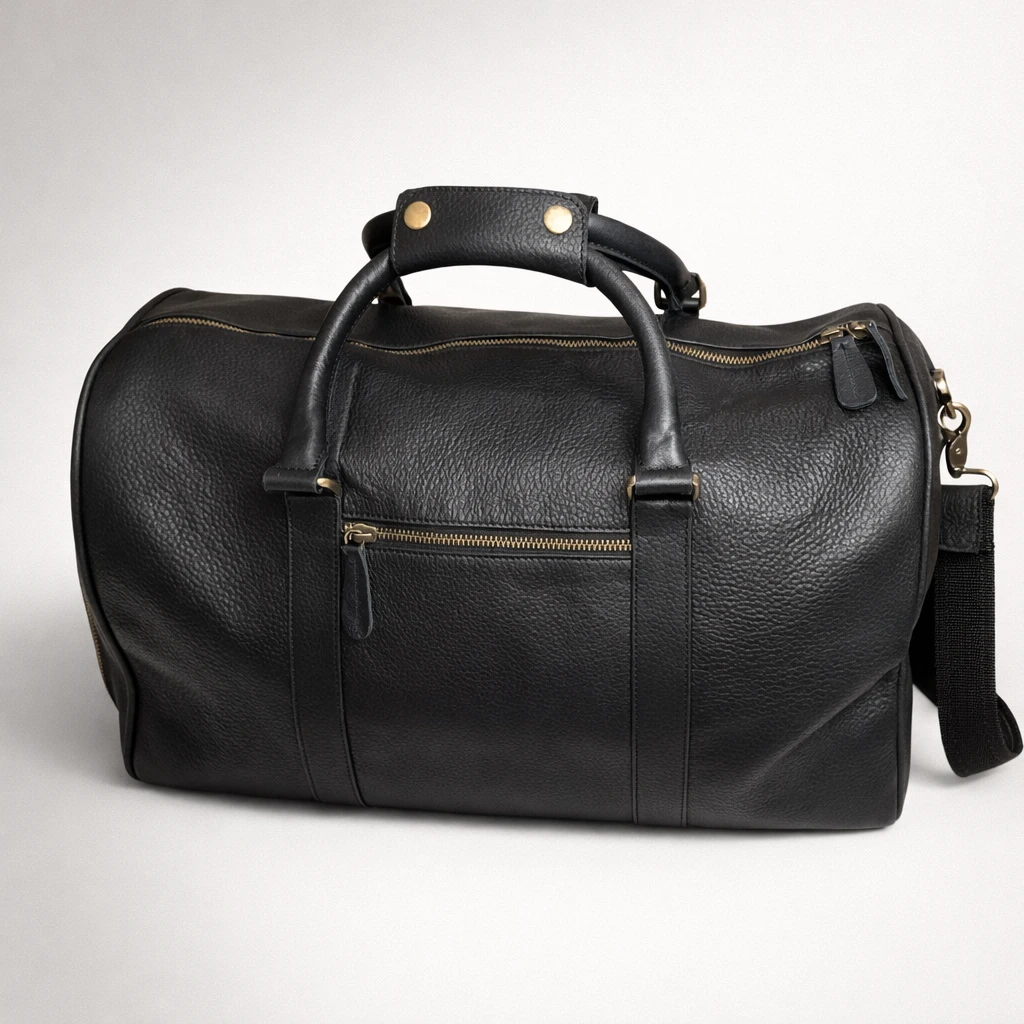 Black Leather Duffle Bag (Cow Leather) - photo 3