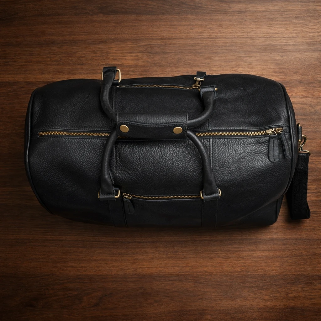 Black Leather Duffle Bag (Cow Leather) - photo 4