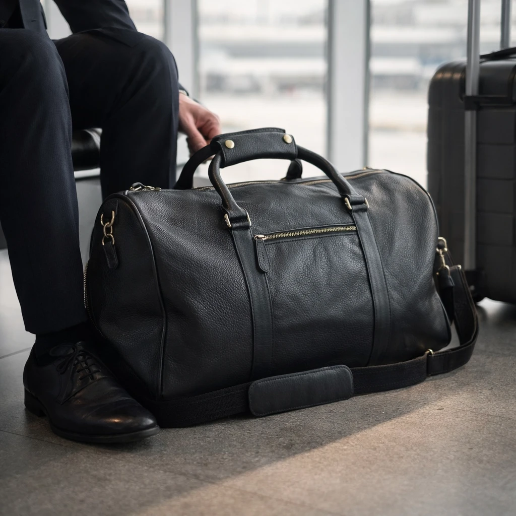 Black Leather Duffle Bag (Cow Leather) - photo 5