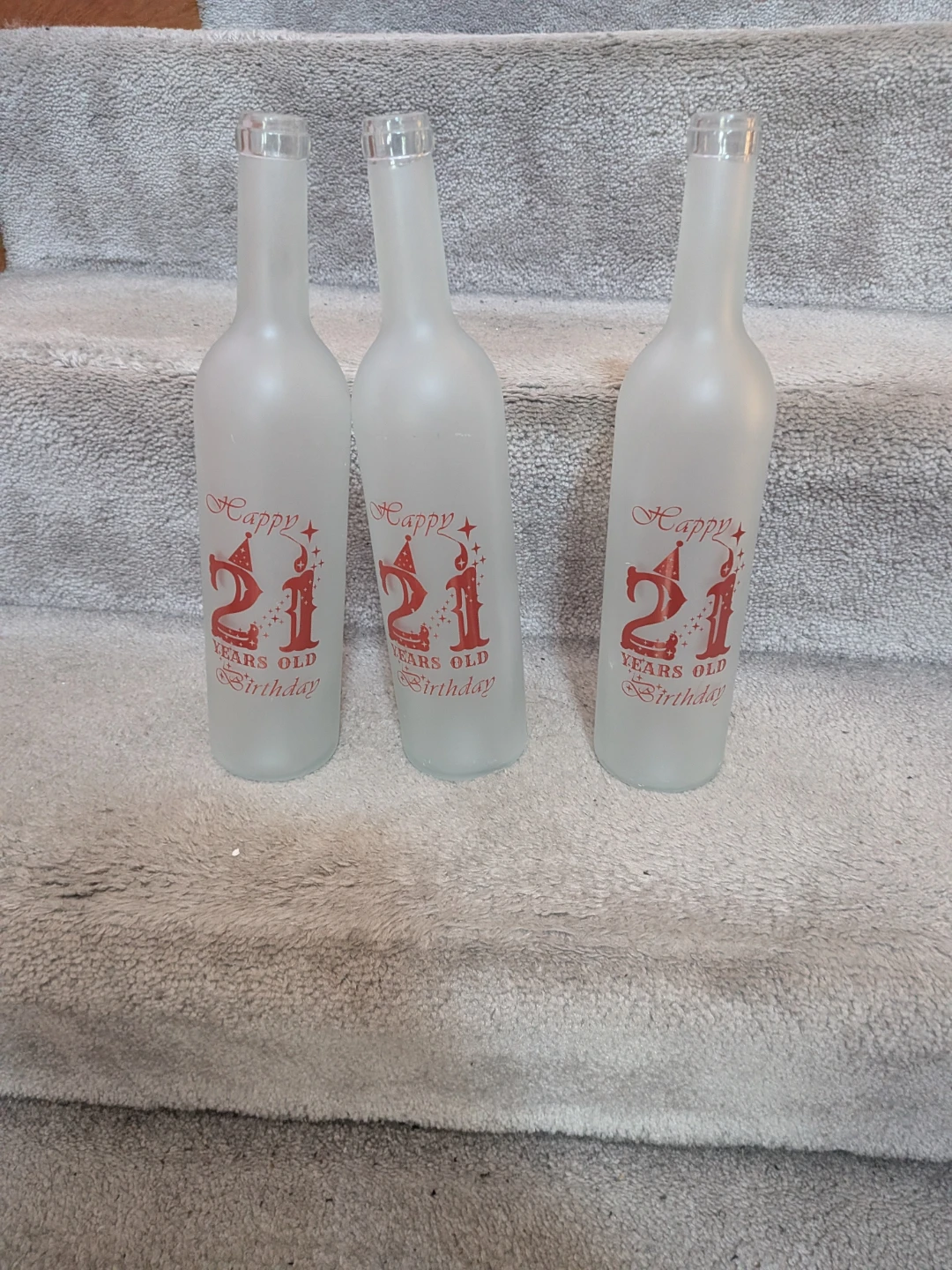 Set of 3 Frosted Glass "Happy 21st Birthday" Bottles