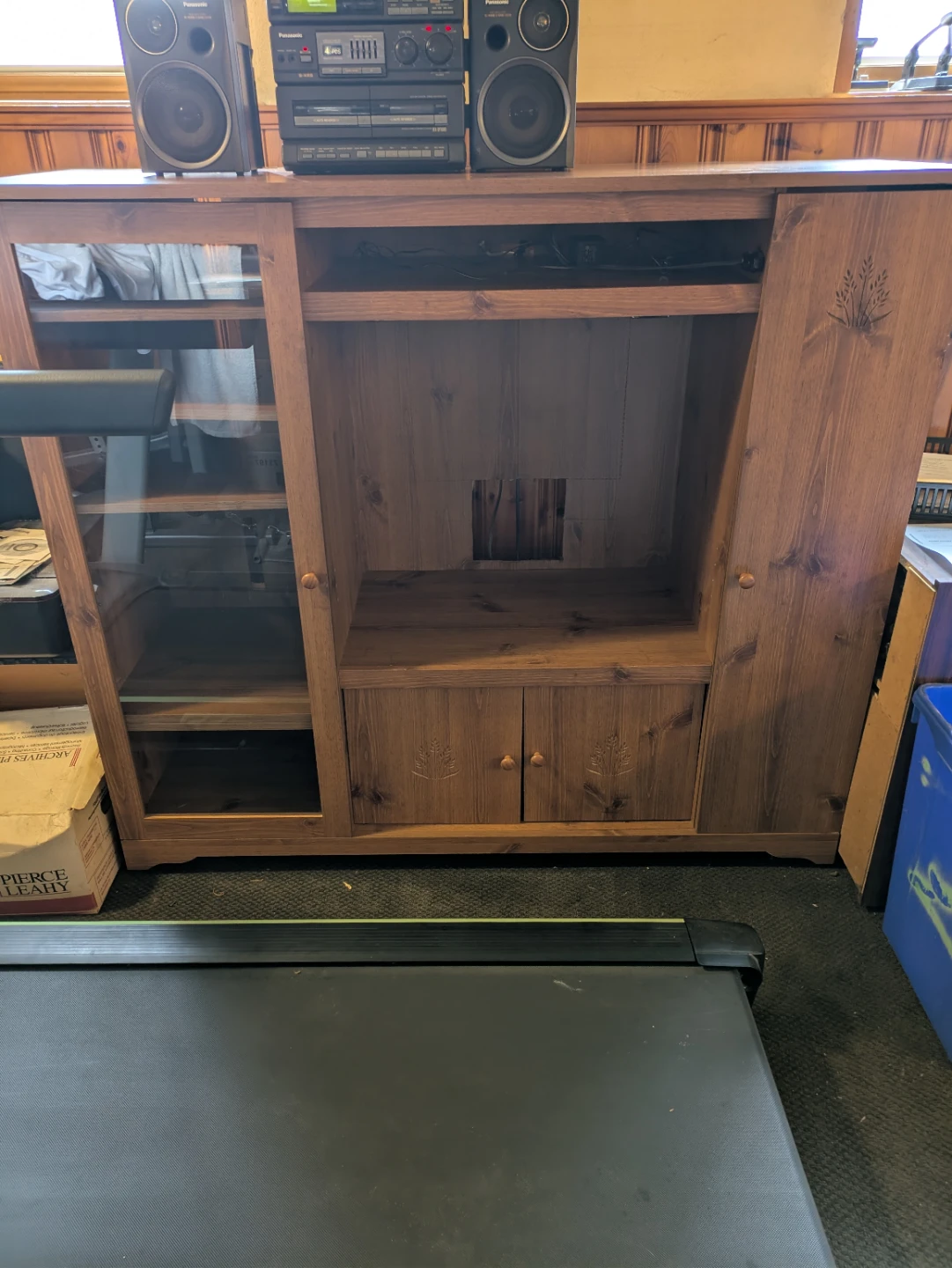 Wooden Entertainment Unit with Glass Doors
