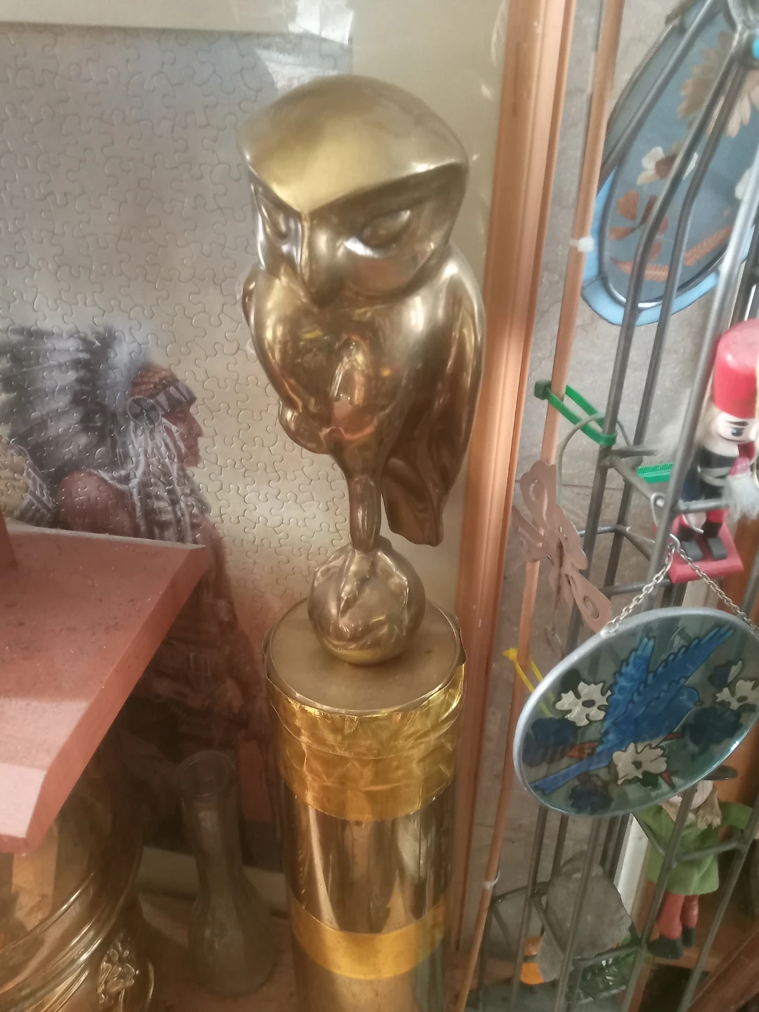 Brass Owl Figurine on Drum Base
