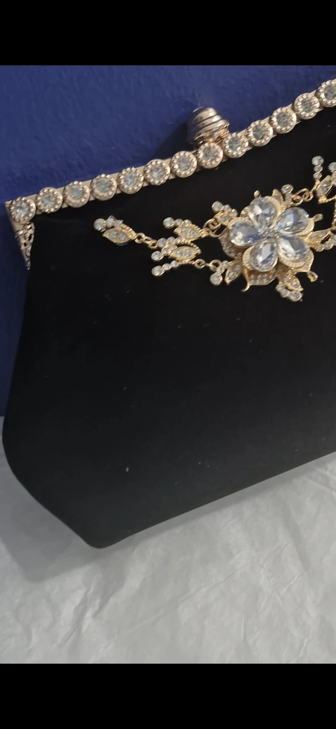 Brand New Black Beaded Clutch with Floral Embellishment