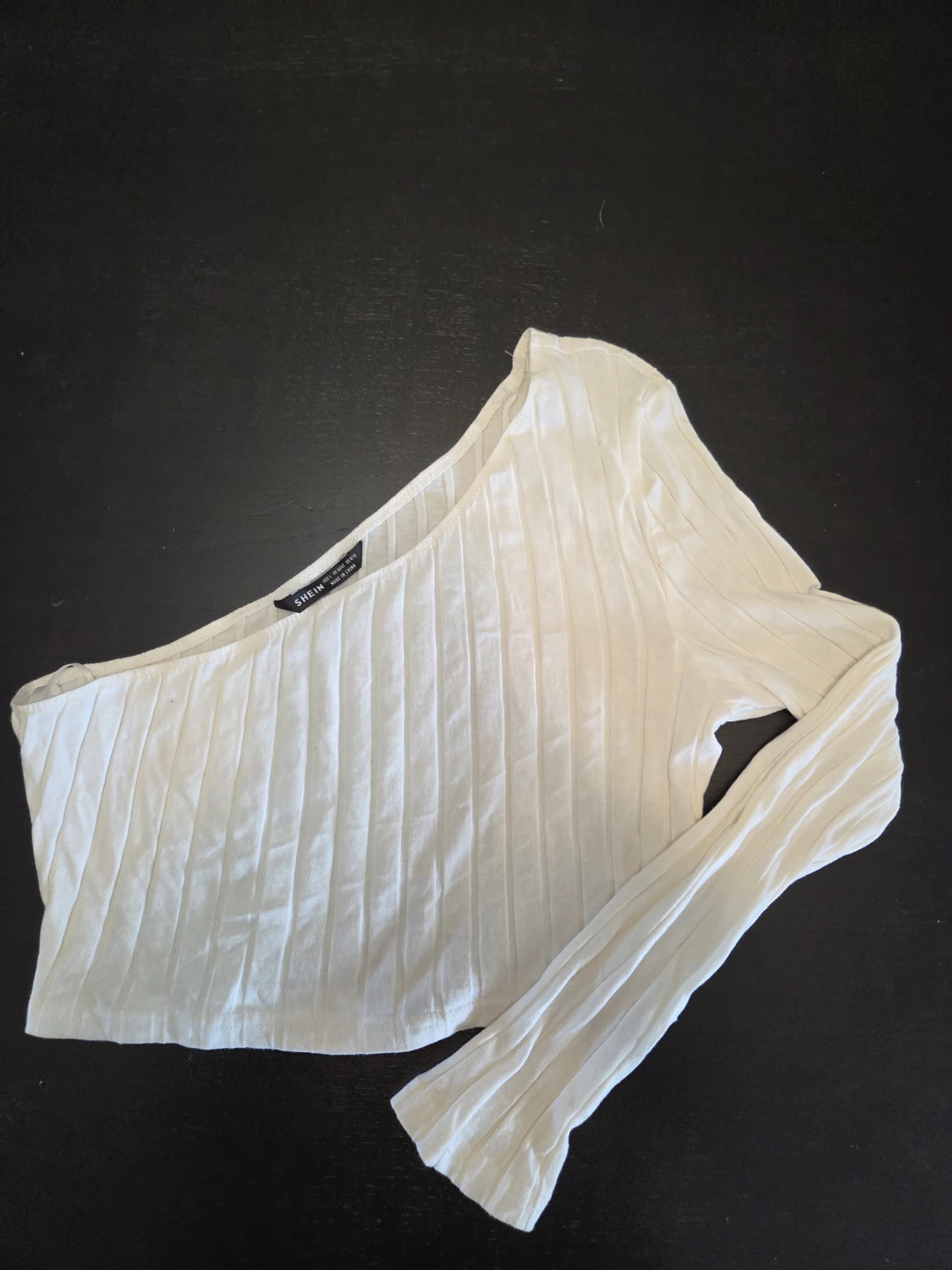 White One-Shoulder Ribbed Crop Top - photo 2