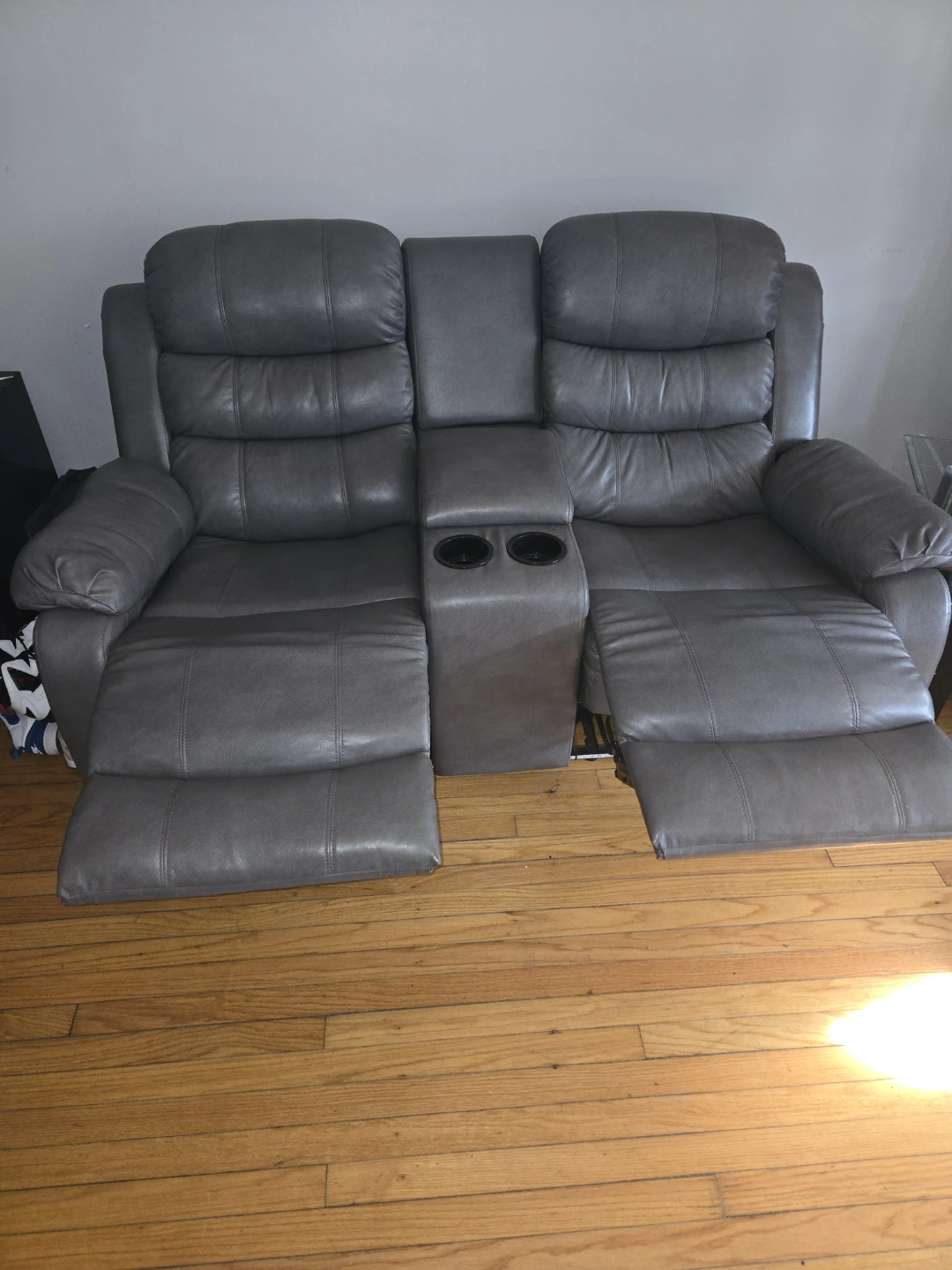 Gray Loveseat Recliner with Cup Holders