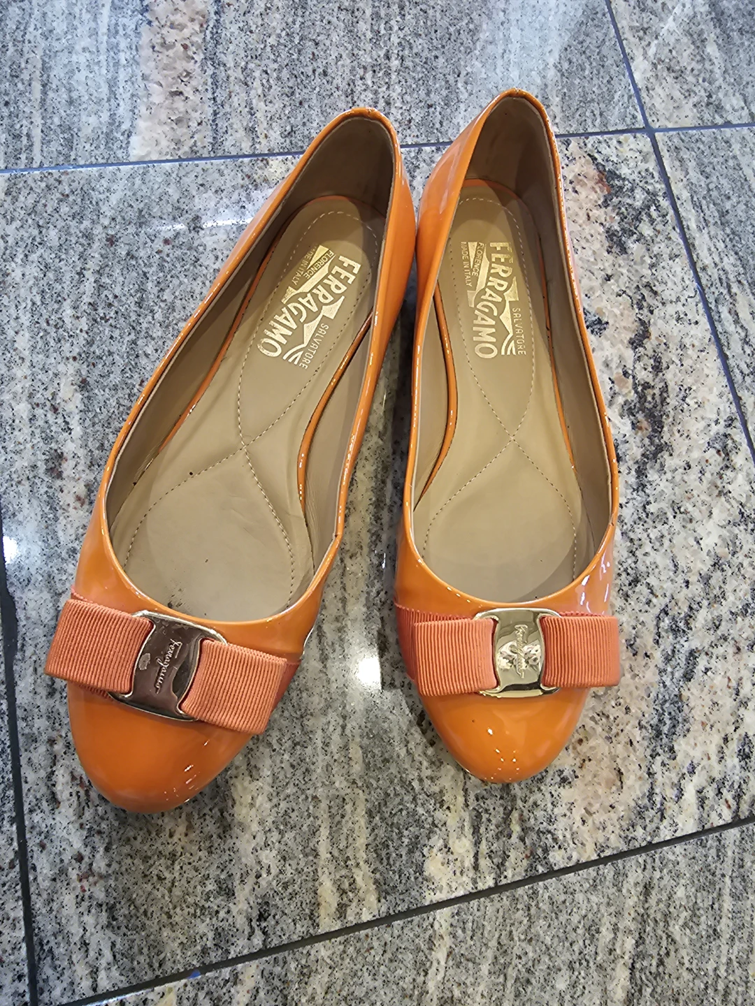 Salvatore Ferragamo Orange Patent Leather Varina Ballet Flats - photo 2