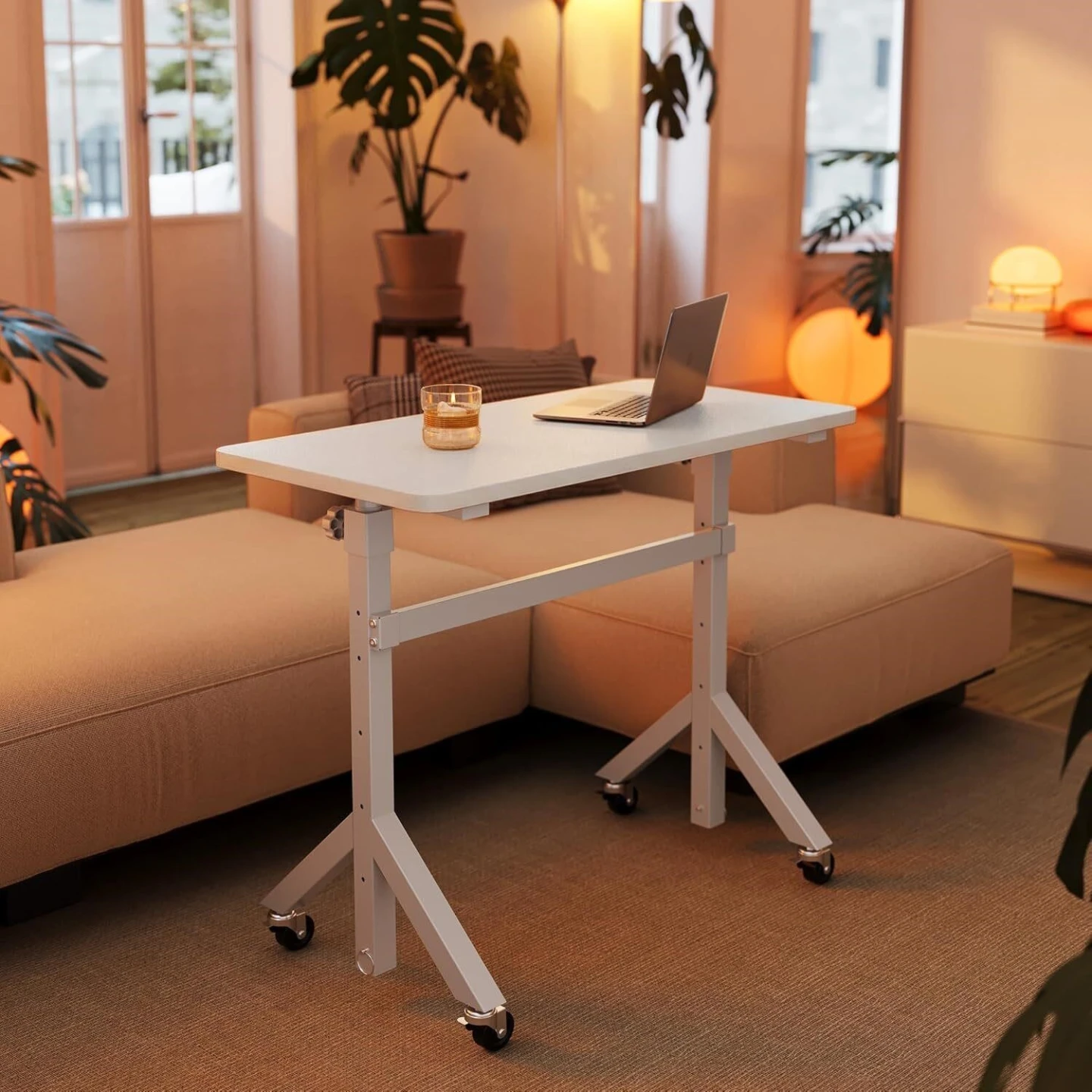 White Adjustable Height Rolling Laptop Desk - photo 2