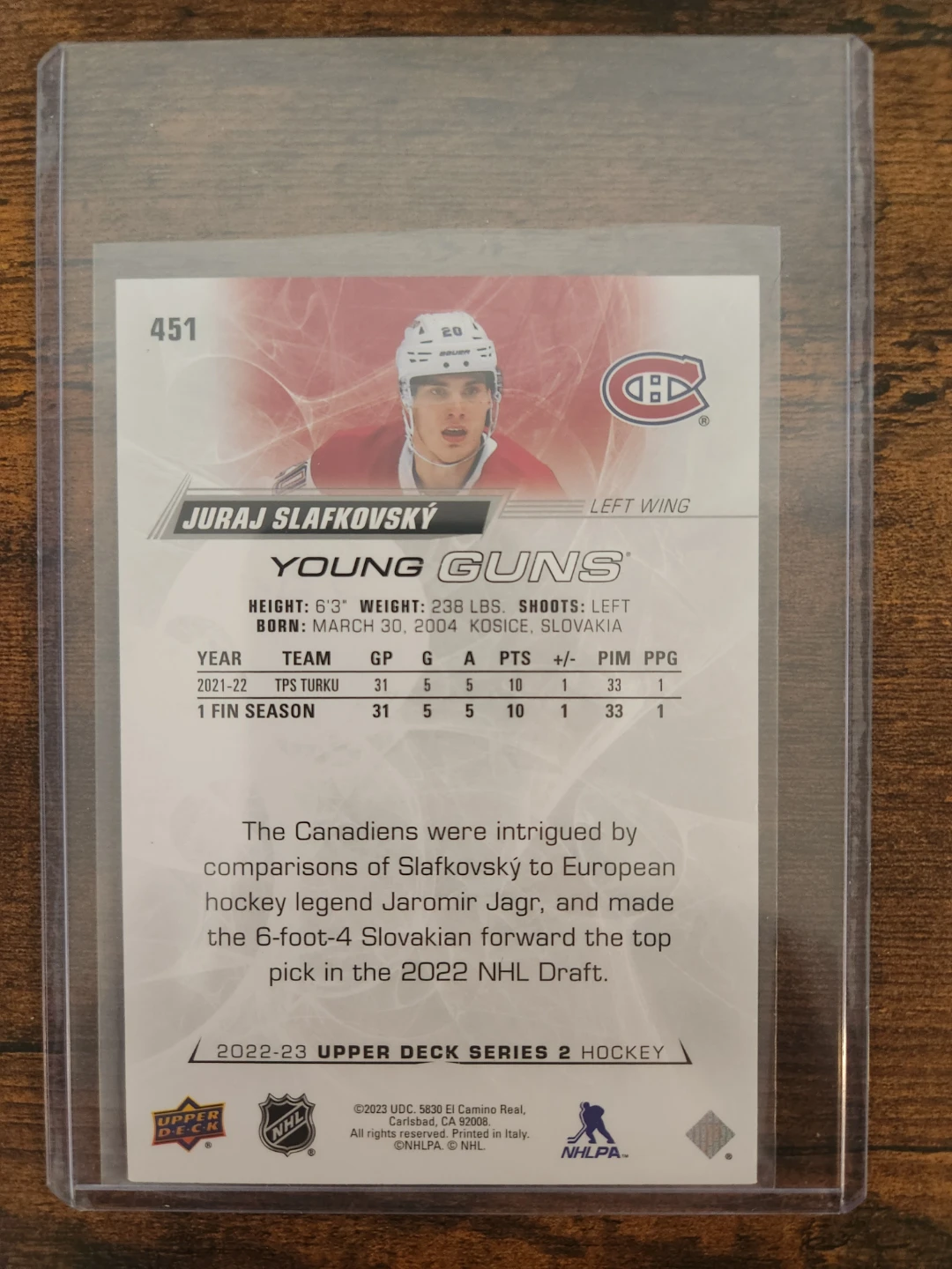 Upper Deck Young Guns Juraj Slafkovsky Hockey Card - photo 2