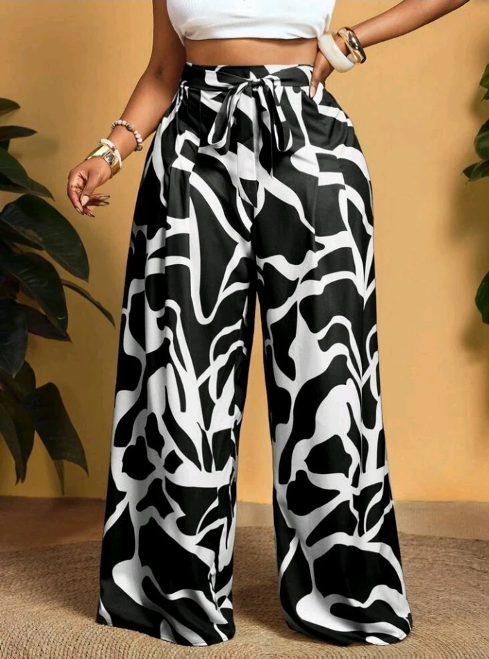 Wide Leg Patterned Pants - Size 1XL - photo 5