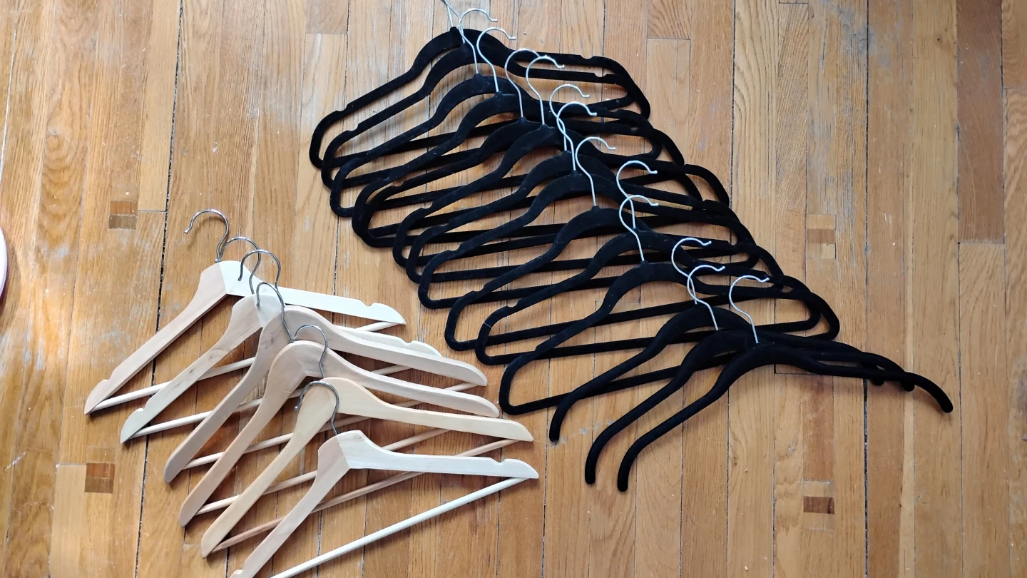 Wooden and velvet hangers