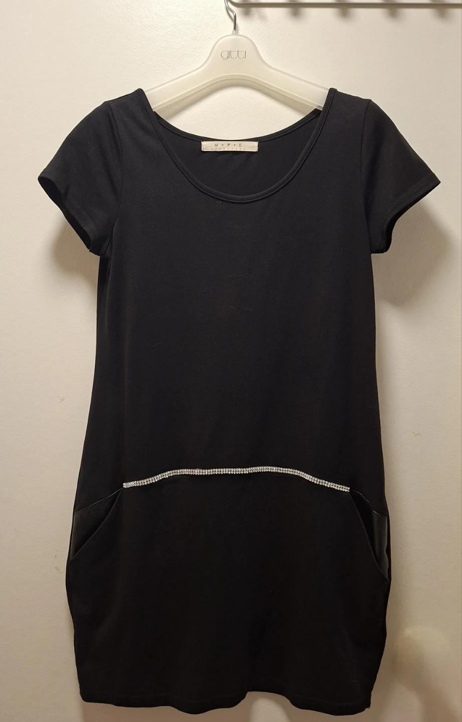 M + P + E Black Rhinestone Tunic Dress with Pockets