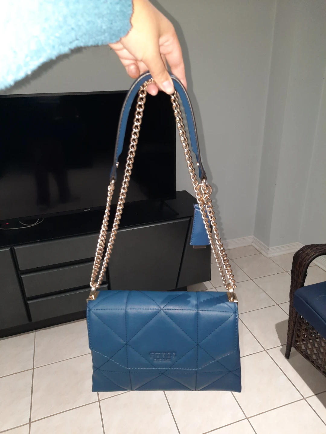 Navy Blue Guess Shoulder Bag with Chain Strap
