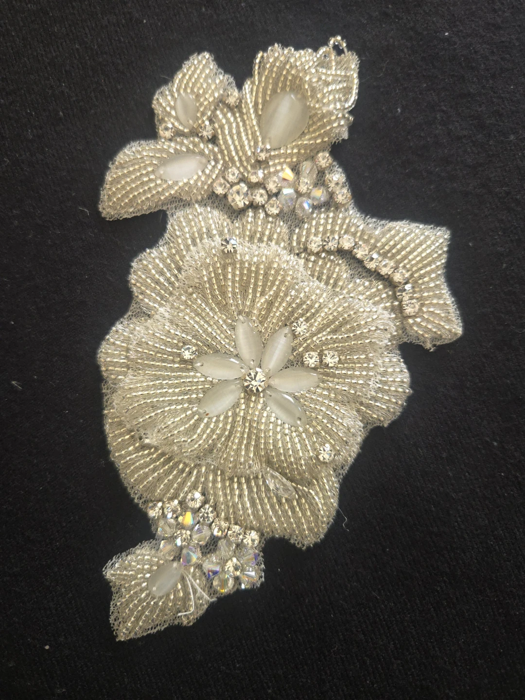 Beaded Flower Applique with Rhinestones