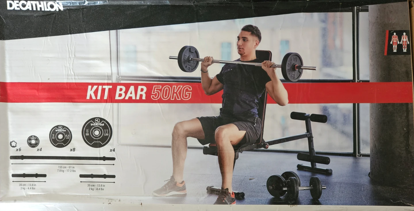 Decathlon DOMYOS Barbell and Weight Set - 50KG