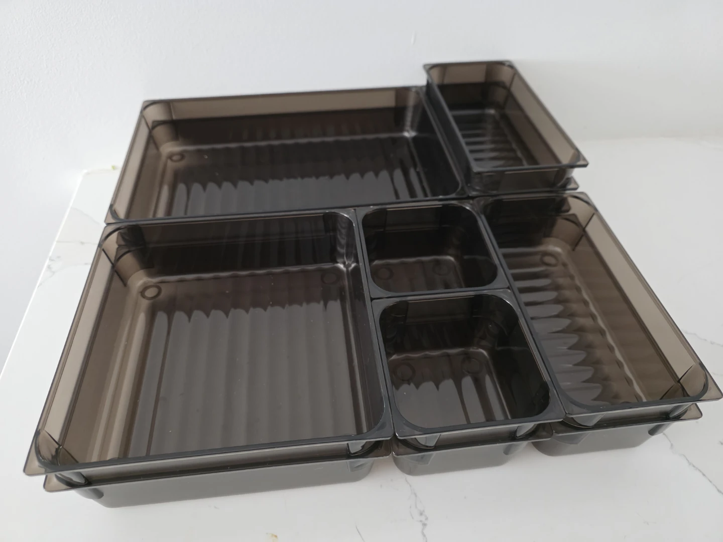 13 piece Smoke Plastic Drawer Organizer Tray Set