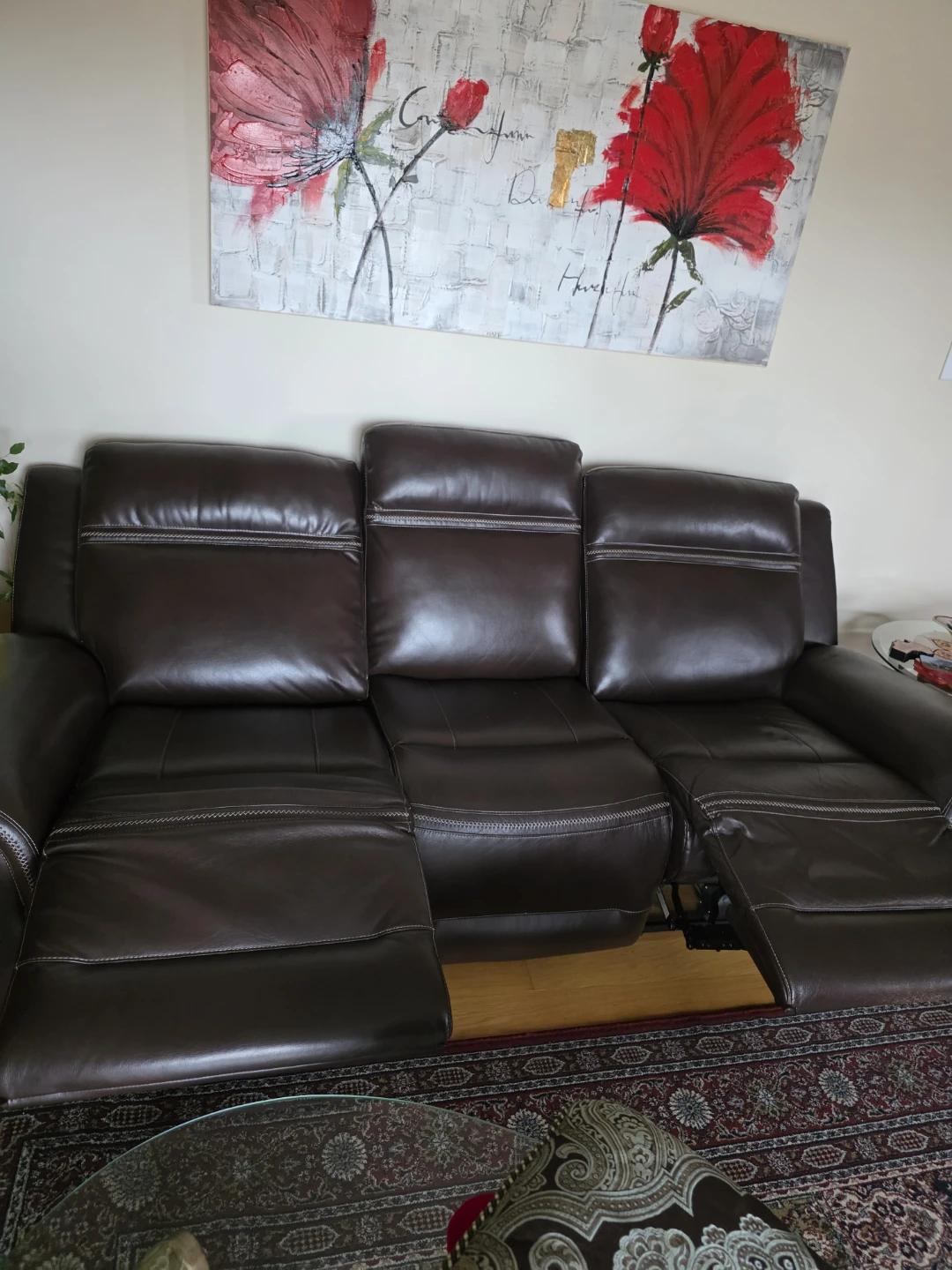 Dark Brown Leather 3-Seater Reclining Sofa - photo 2