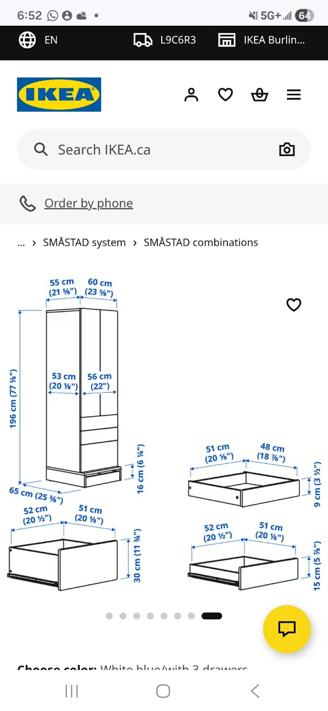 IKEA SMÅSTAD Wardrobe with 3 Drawers - Blue/White - photo 2