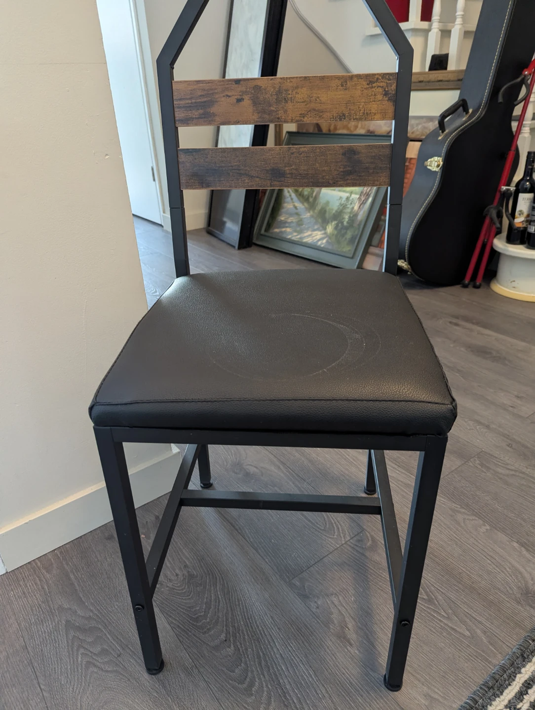 2 Black Faux Leather Seat Metal Frame Accent Chair