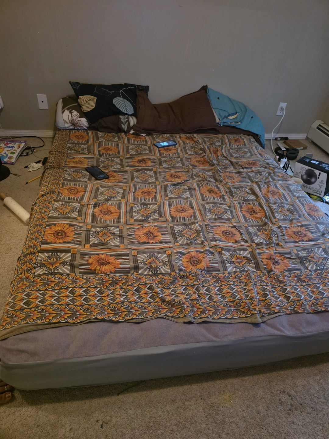 Queen Size mattress with pillows and waterproof cover
