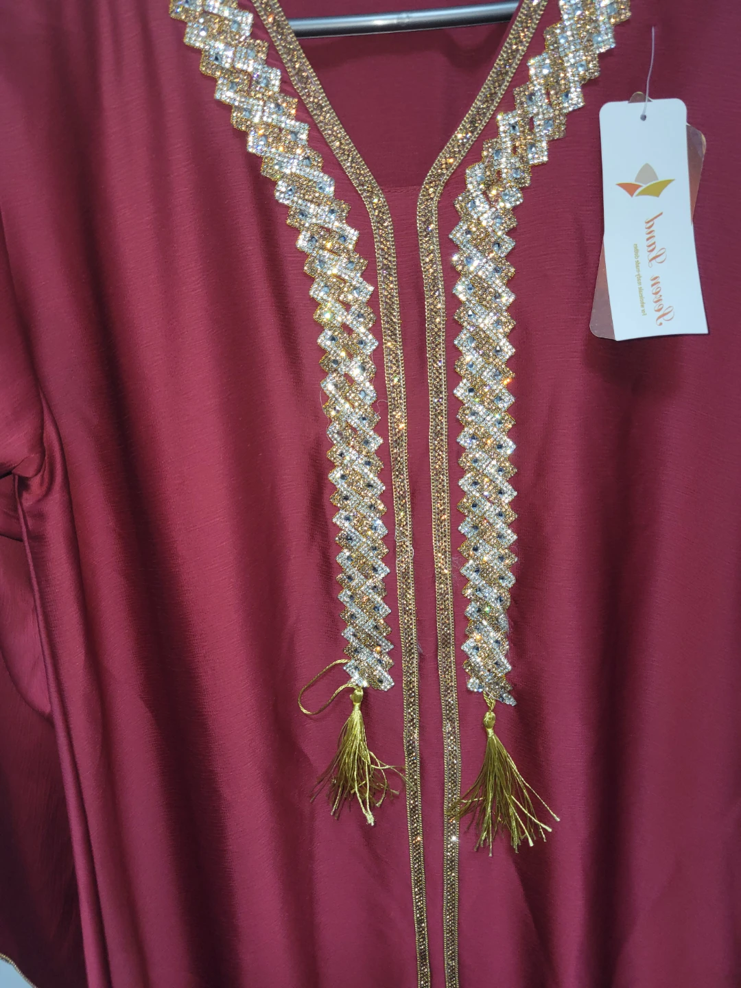 Maroon Kaftan Dress with Embellishments