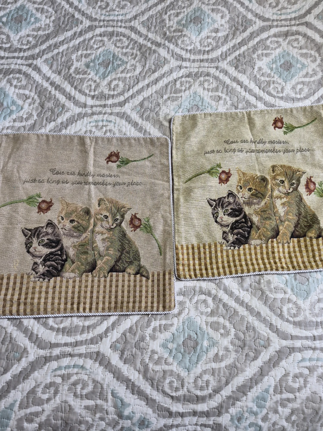 Pair of So Cute 17" x 17" Kitty Cats Tapestry Pillow...
