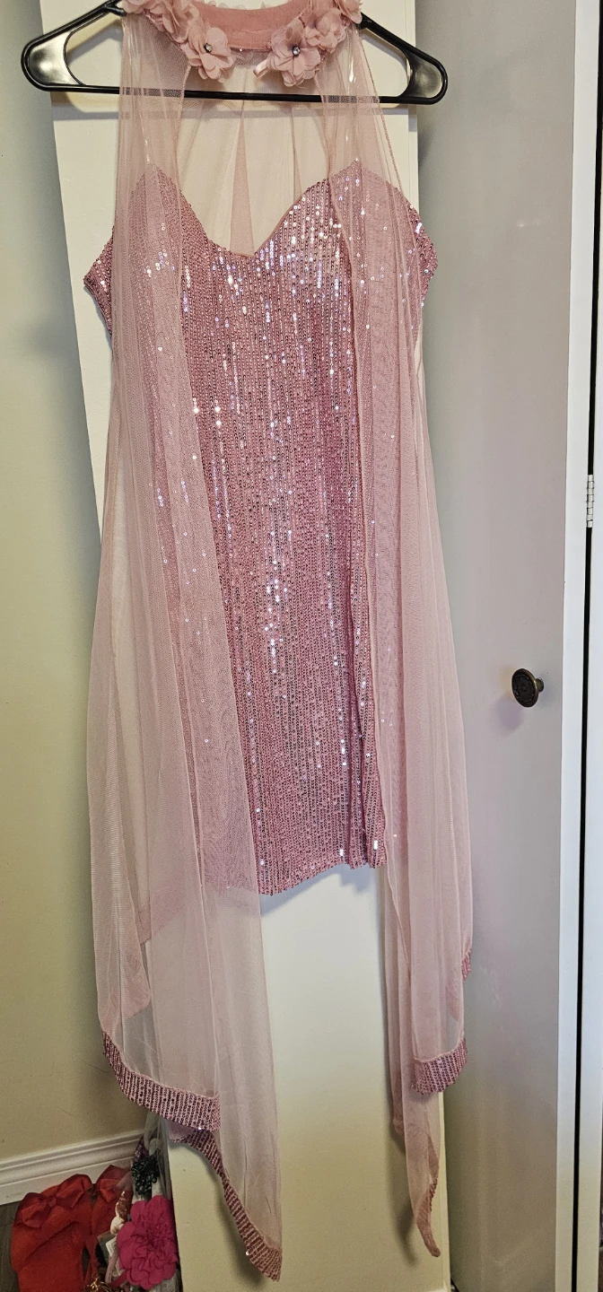 Sparkly Pink Sequin Dress with Tulle Cape