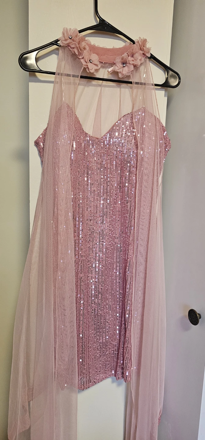 Sparkly Pink Sequin Dress with Tulle Cape - photo 2