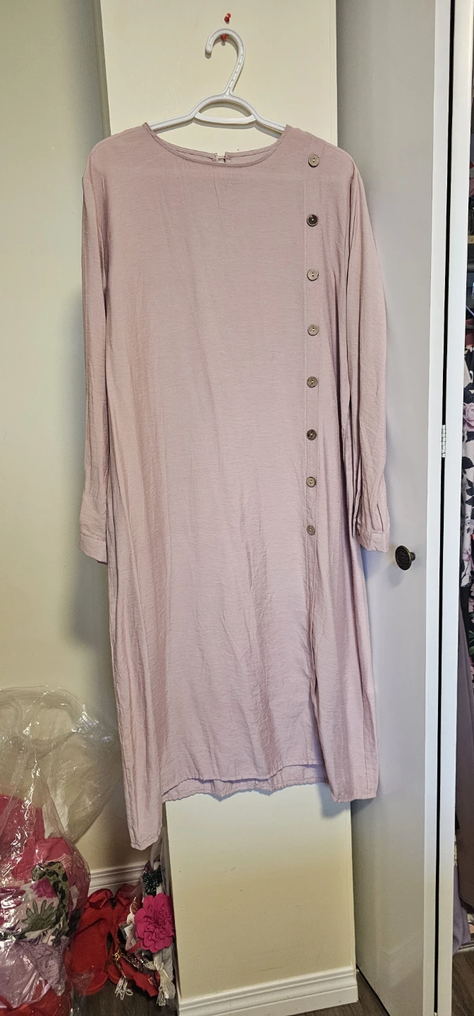 Pink Long Sleeve Tunic Dress with Buttons