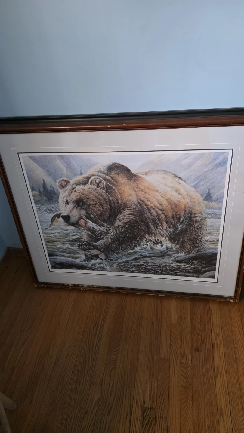 Framed "Grizzly & Salmon" Print by J. Majury '85