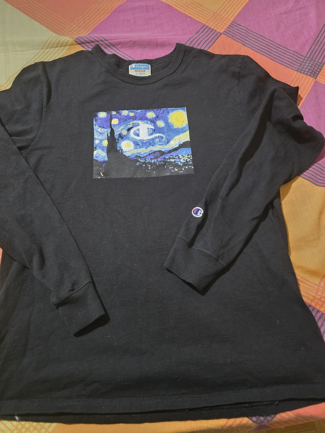 Champion Long Sleeve T-Shirt - Black with Starry Night Graphic🌱 - photo 3