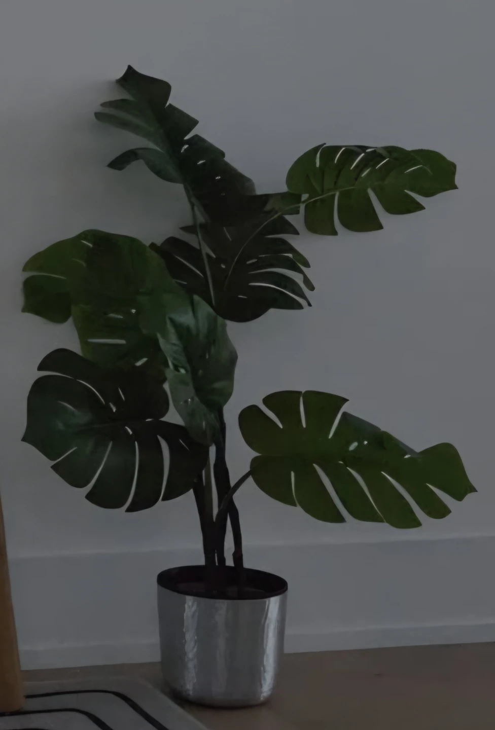 Artificial Monstera Plant in Silver Pot