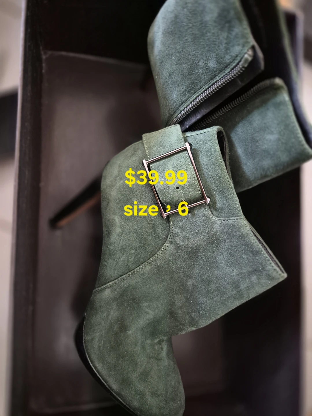 Franco Sarto Suede Ankle Boots - Green - Size 6 - photo 3