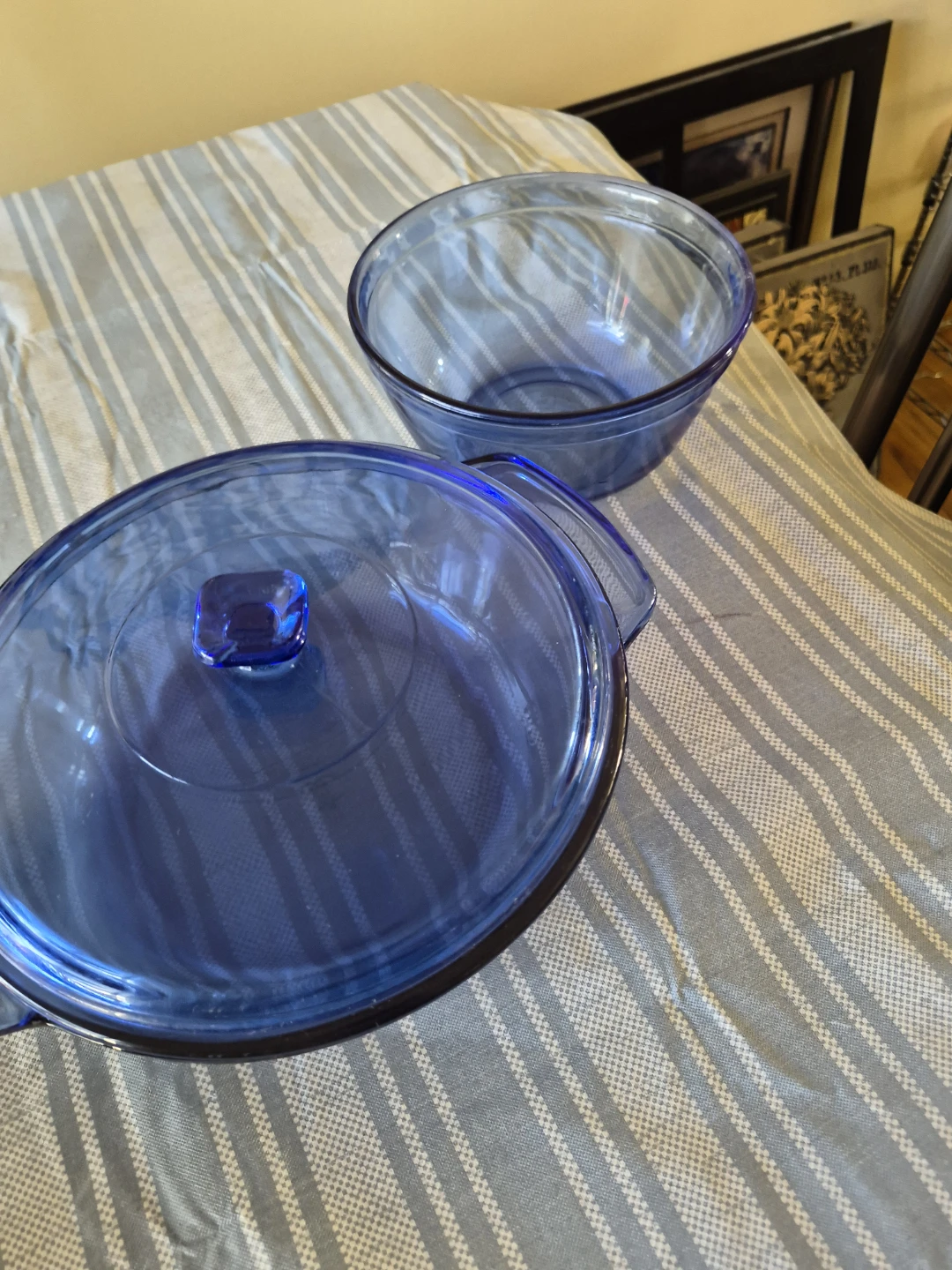 Blue Glass Casserole Dish with Lid