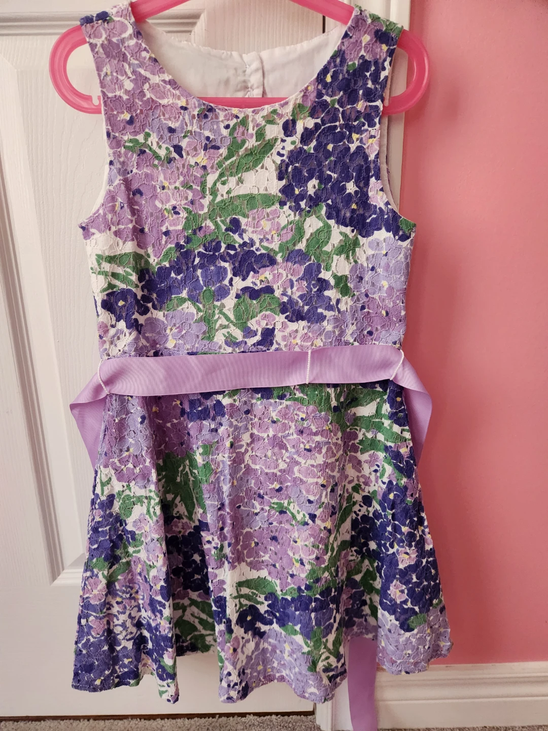 Girls Floral Lace Dress with Ribbon Belt