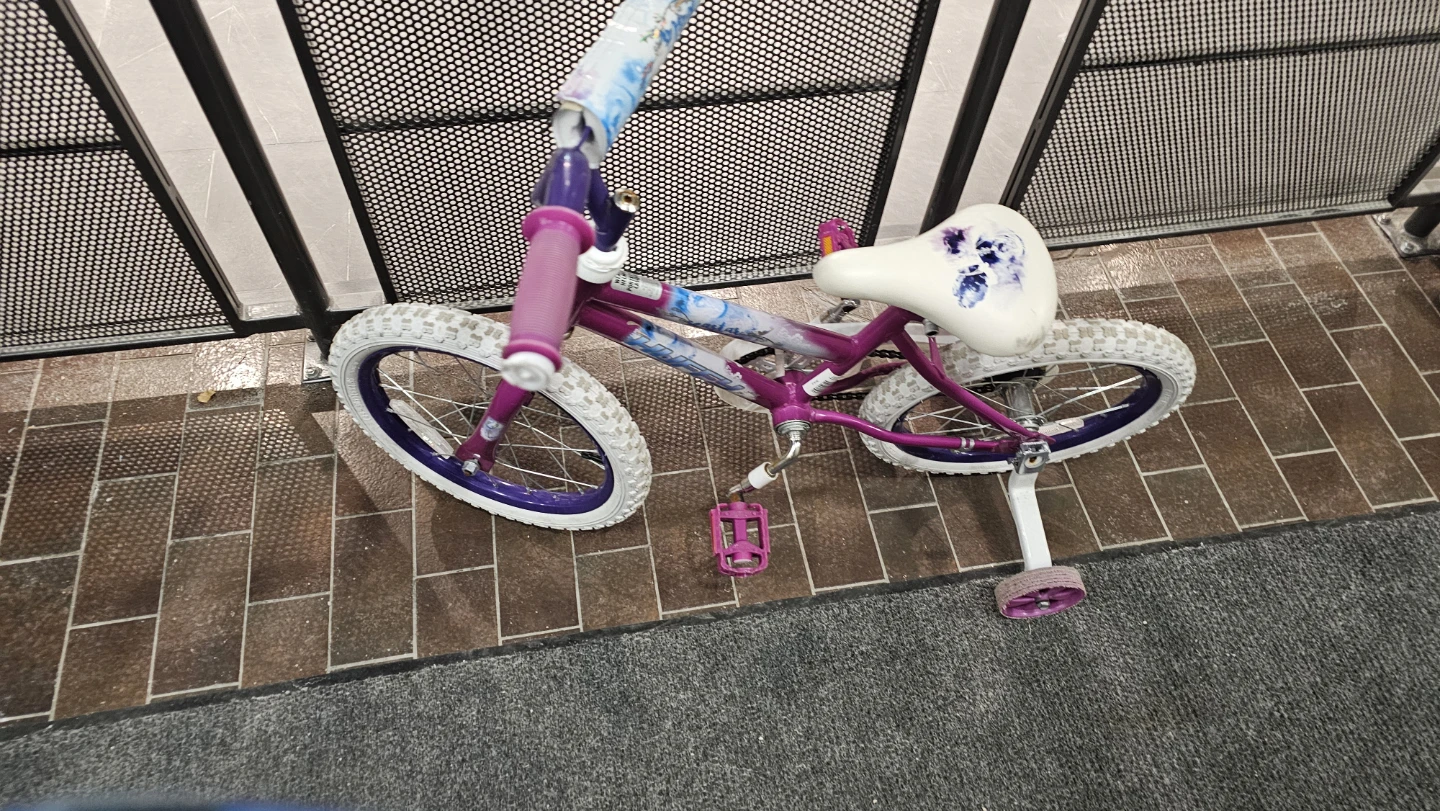 Girls' Purple and White Bicycle with Training Wheels